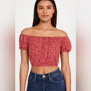 William B ruffled Off-Shoulder Crop Top Womens S